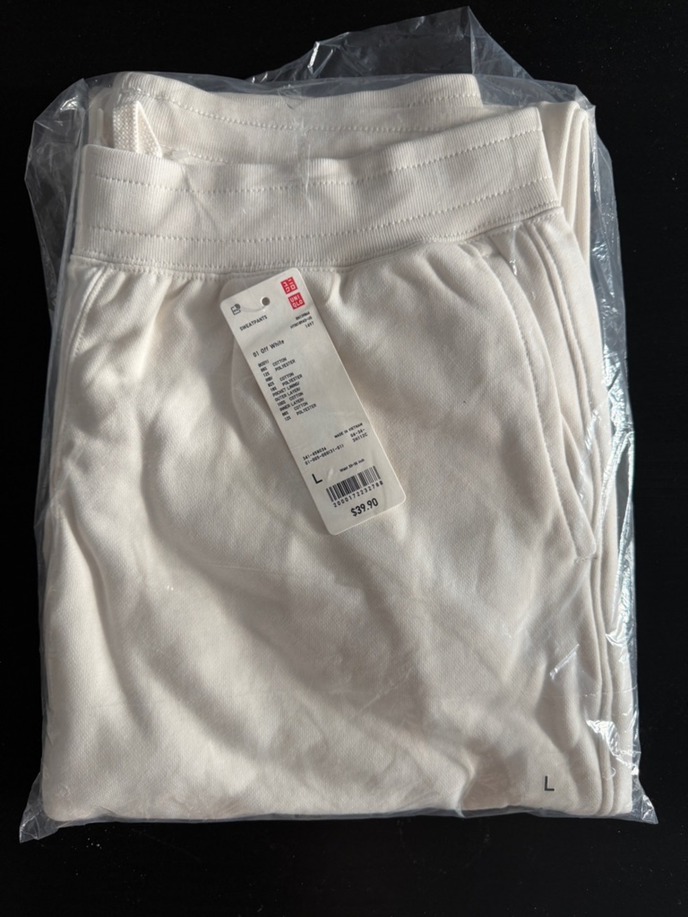 Men’s Uniqlo Sweatpants - Size Large - Off White - NEW IN BAG - French Terry